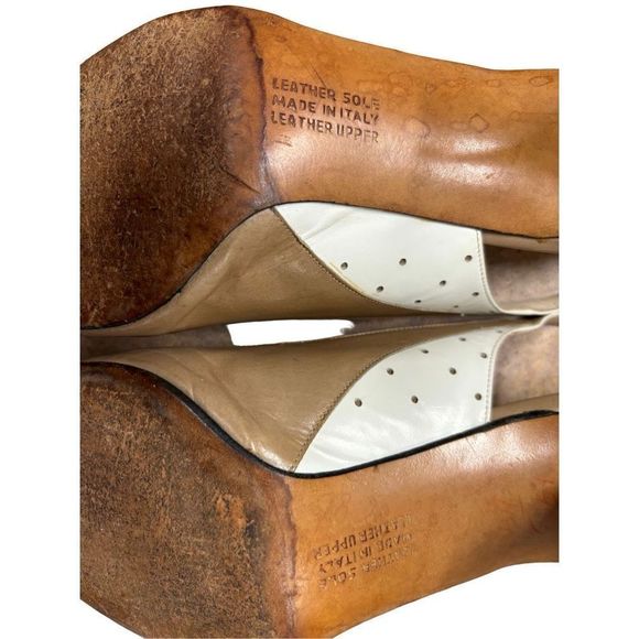 80s Salvatore Ferragamo Cream & White Slingbacks - Size 10 - Picture 4 of 6